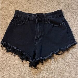 Black Frayed Hem Denim Shorts